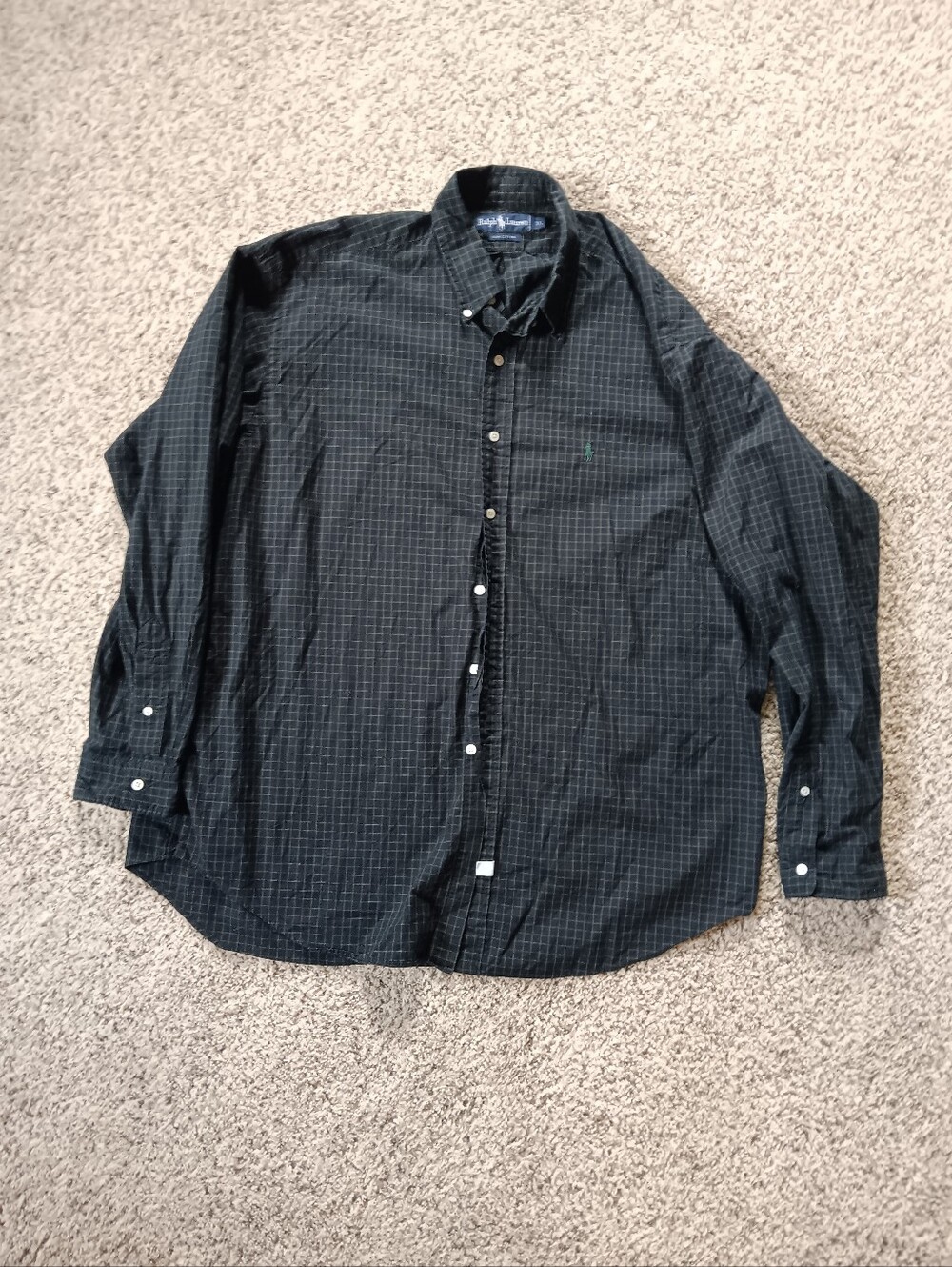 Ralph Lauren Black Hunter Green Gold Plaid Tall Mens Button Up Classic Preppy